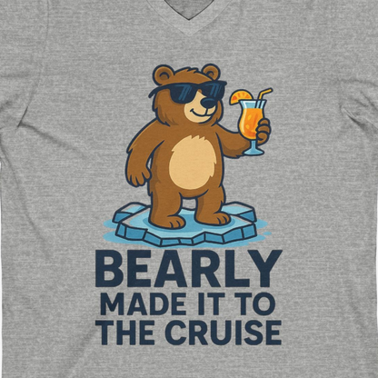 Bear Cruise Shirt V-Neck Shirt – Athletic Heather – Alaska Cruise Shirts Close Up