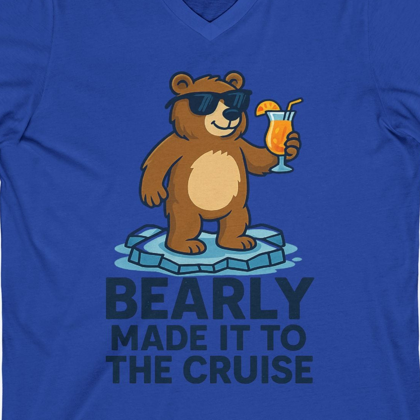 Bear Cruise Shirt V-Neck Shirt – True Royal – Alaska Cruise Shirts Close Up
