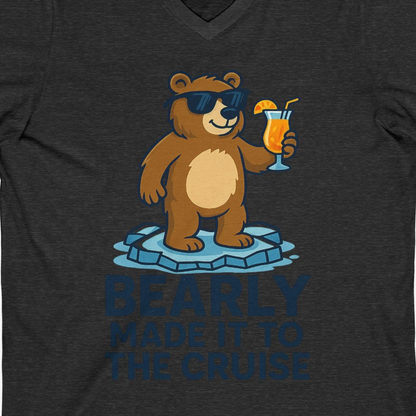 Bear Cruise Shirt V-Neck Shirt – Dark Grey Heather – Alaska Cruise Shirts Close Up