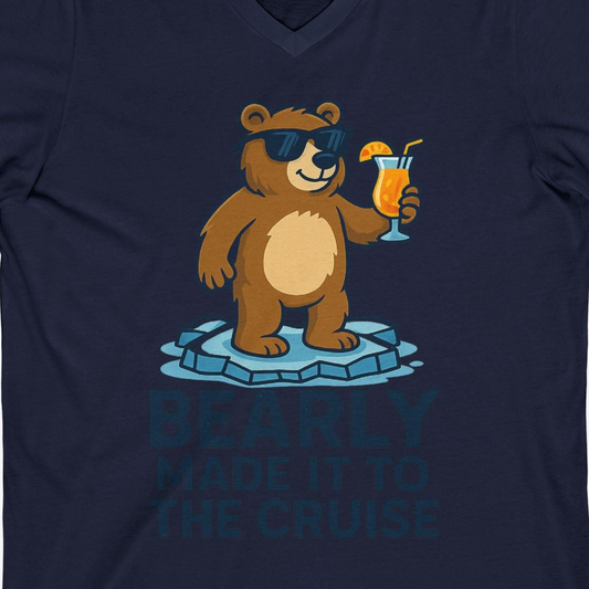 Bear Cruise Shirt V-Neck Shirt – Navy – Alaska Cruise Shirts Close Up