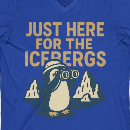 Just Here For The Icebergs Penguin Shirt V-Neck Shirt – True Royal – Alaska Cruise Shirts Close Up