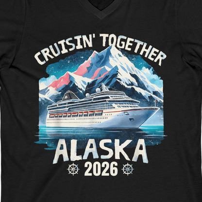 Alaska Cruise 2026 Shirt V-Neck Shirt – Black – Alaska Cruise Shirts Close Up