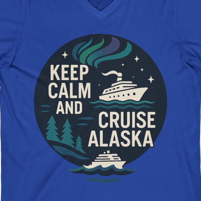 Keep Calm Cruise Alaska Shirt V-Neck Shirt – True Royal – Alaska Cruise Shirts Close Up