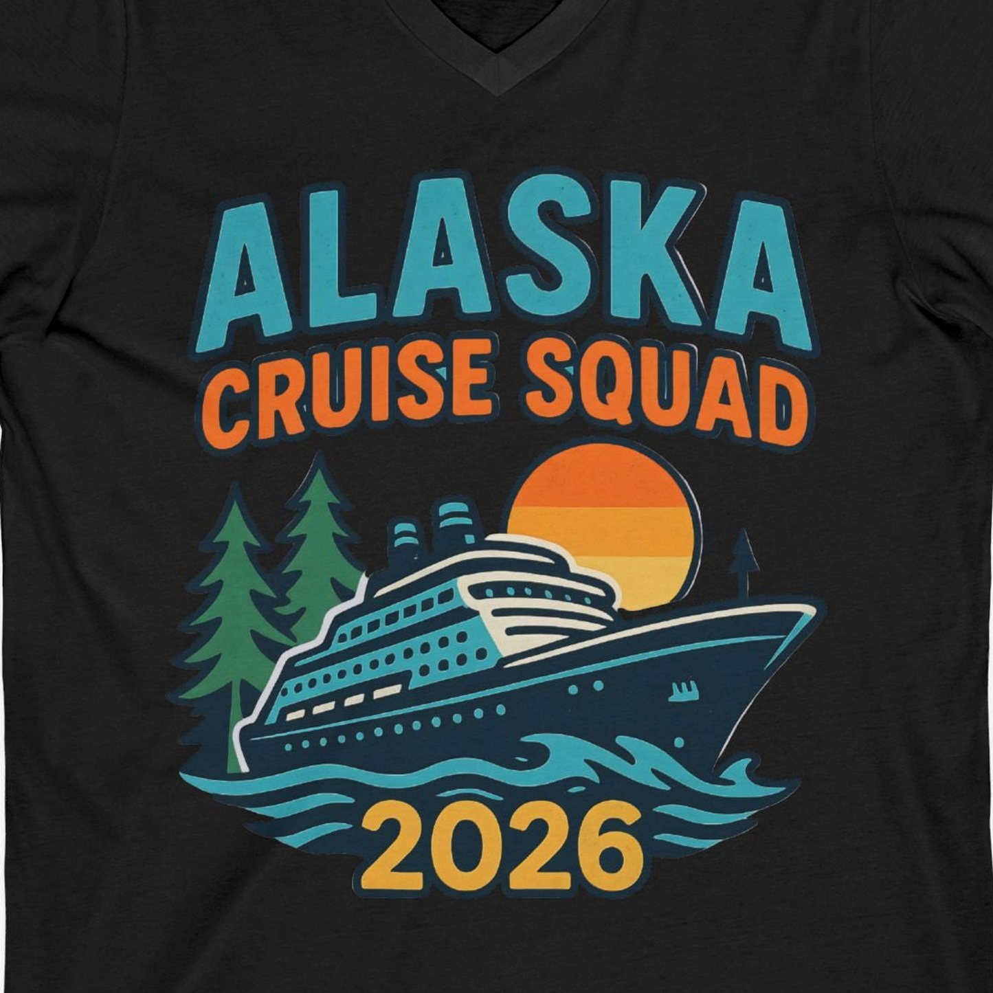 Alaska Cruise Squad Shirt V-Neck Shirt – Black – Alaska Cruise Shirts Close Up