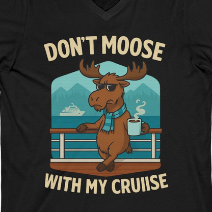 Funny Moose on Alaska Cruise Ship Shirt V-Neck Shirt – Black – Alaska Cruise Shirts Close Up