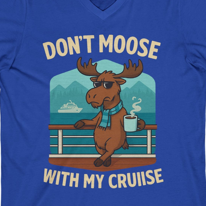 Funny Moose on Alaska Cruise Ship Shirt V-Neck Shirt – True Royal – Alaska Cruise Shirts Close Up