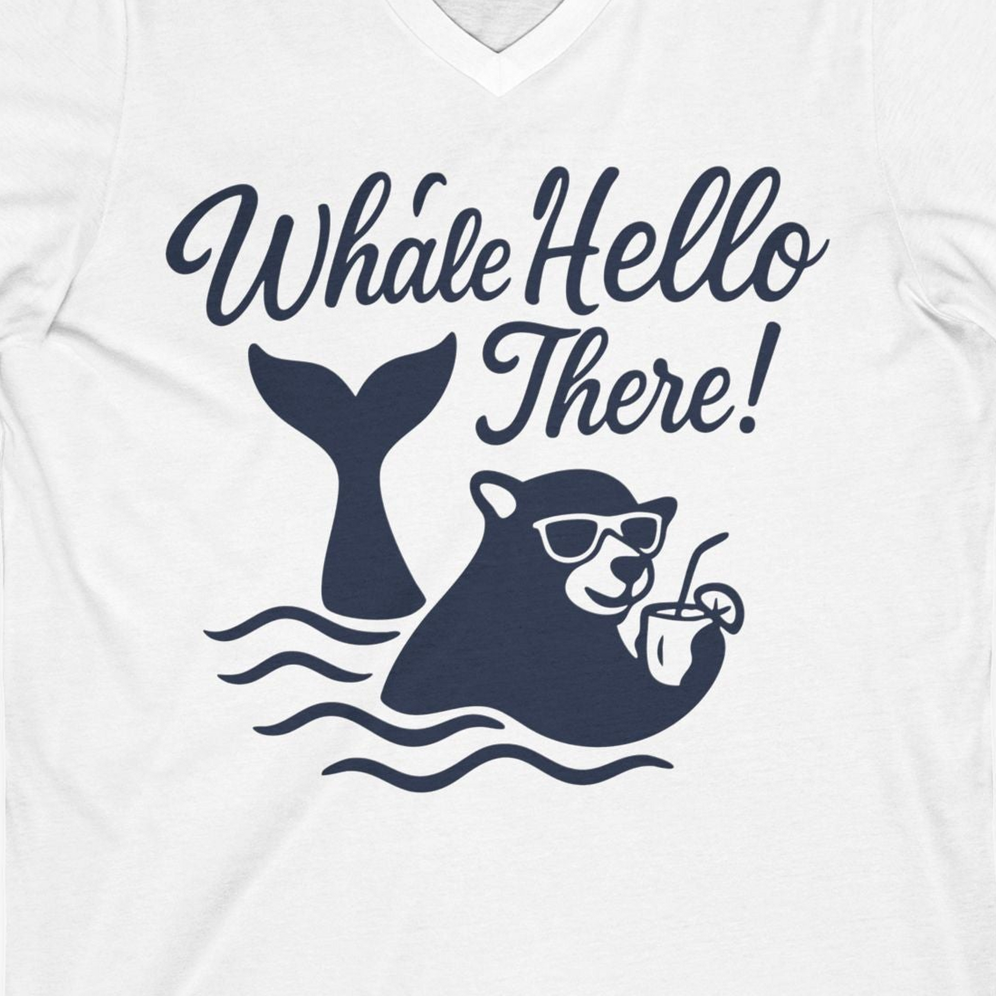 Whale Hello There Shirt V-Neck Shirt – White – Alaska Cruise Shirts Close Up