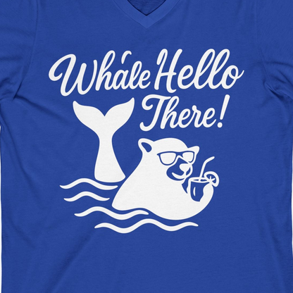 Whale Hello There Shirt V-Neck Shirt – True Royal – Alaska Cruise Shirts Close Up