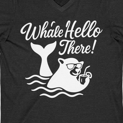 Whale Hello There Shirt V-Neck Shirt – Dark Grey Heather – Alaska Cruise Shirts Close Up