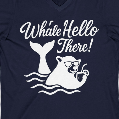 Whale Hello There Shirt V-Neck Shirt – Navy – Alaska Cruise Shirts Close Up
