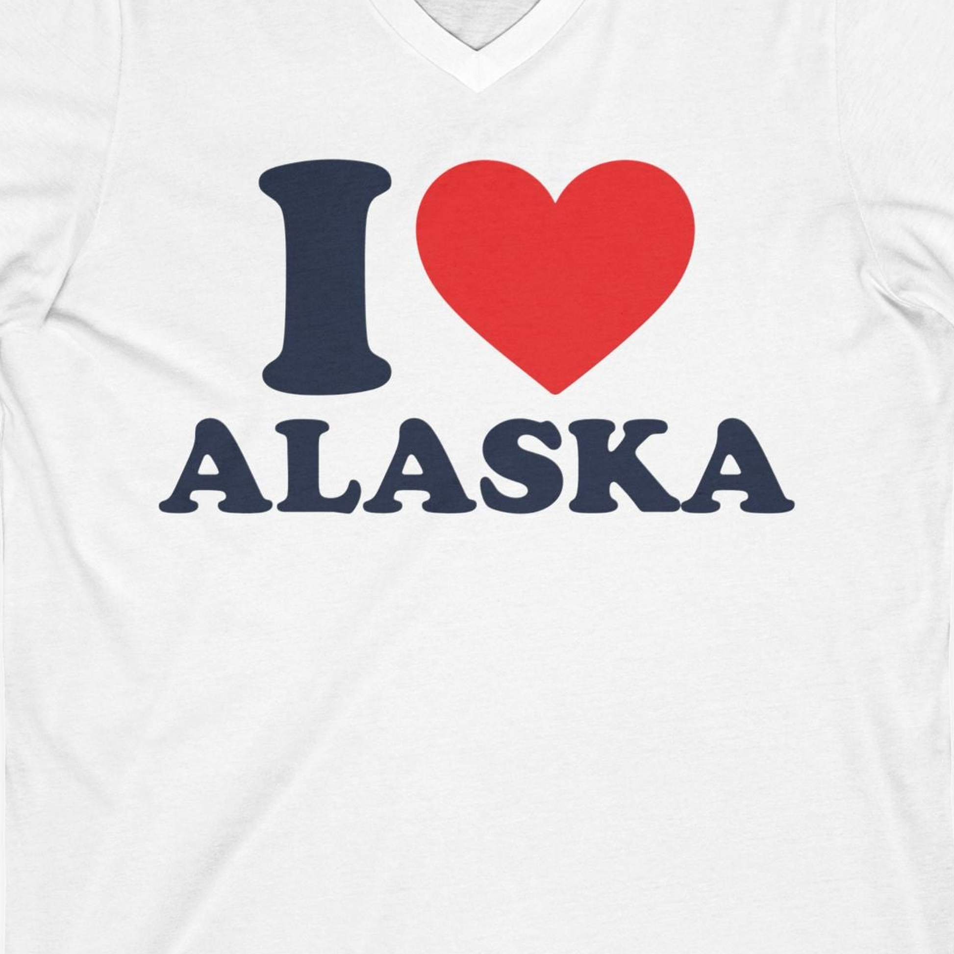 I Love Alaska Shirt V-Neck Shirt – White – Alaska Cruise Shirts Close Up