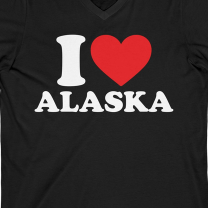 I Love Alaska Shirt V-Neck Shirt – Black – Alaska Cruise Shirts Close Up