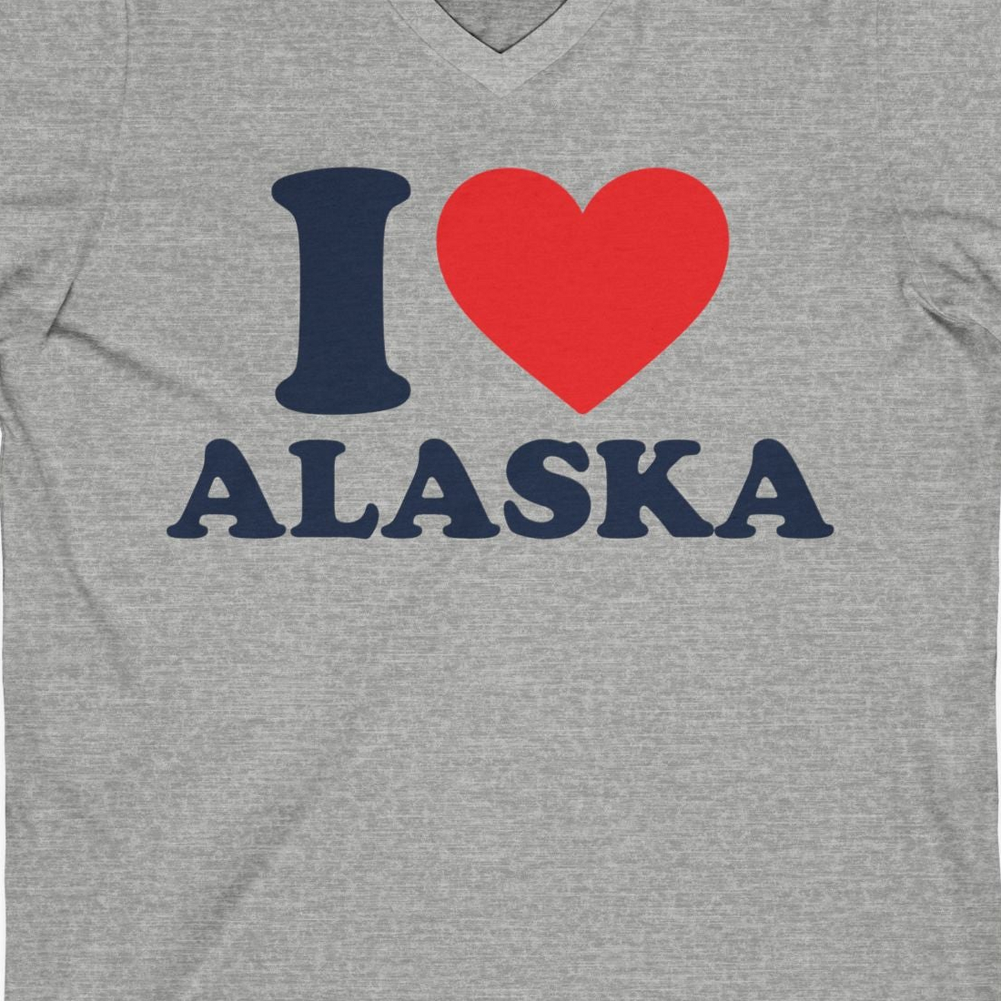 I Love Alaska Shirt V-Neck Shirt – Athletic Heather – Alaska Cruise Shirts Close Up