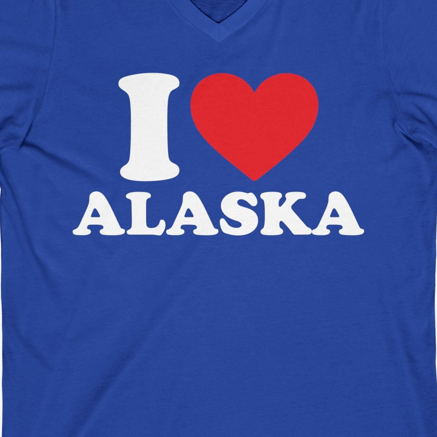 I Love Alaska Shirt V-Neck Shirt – True Royal – Alaska Cruise Shirts Close Up