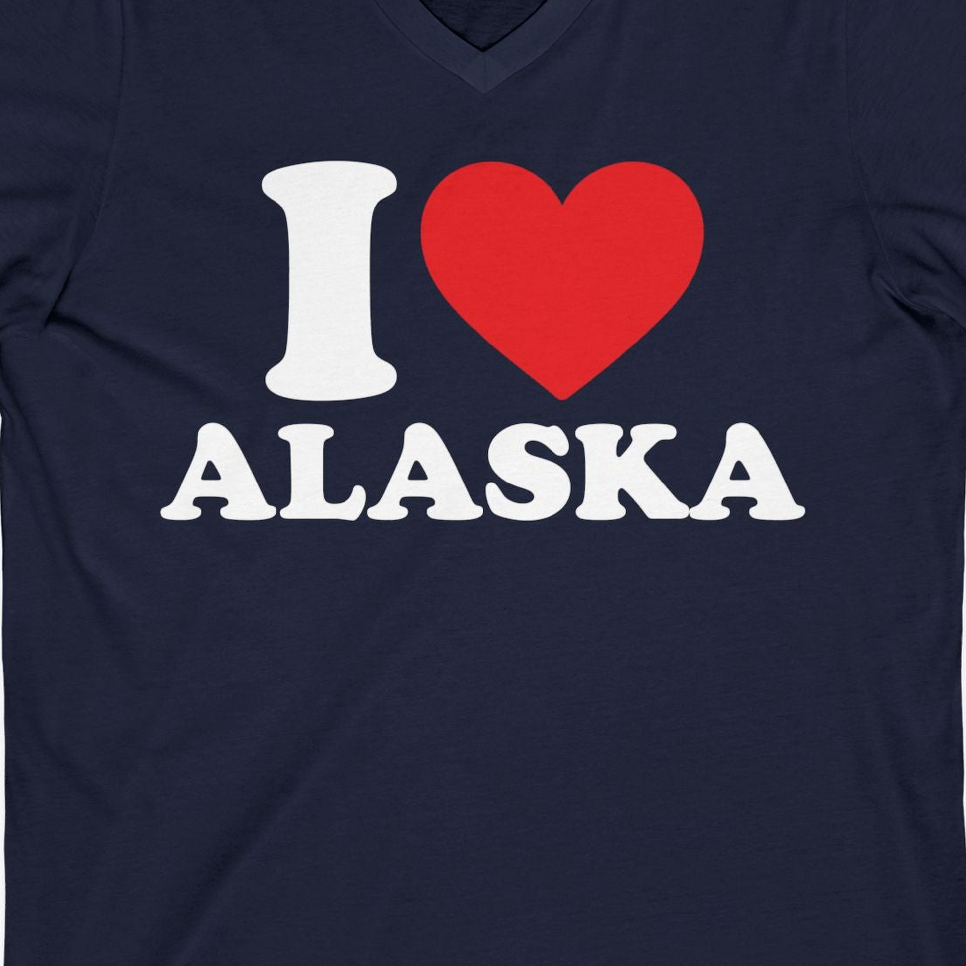 I Love Alaska Shirt V-Neck Shirt – Navy – Alaska Cruise Shirts Close Up