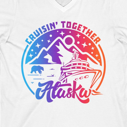 Alaska Cruise Shirt V-Neck Shirt – White – Alaska Cruise Shirts Close Up