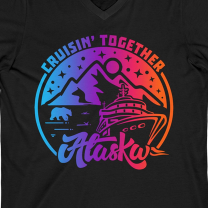 Alaska Cruise Shirt V-Neck Shirt – Black – Alaska Cruise Shirts Close Up