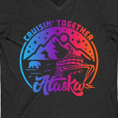 Alaska Cruise Shirt V-Neck Shirt – Dark Grey Heather – Alaska Cruise Shirts Close Up