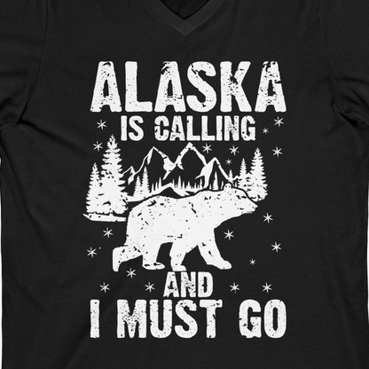 Alaska Is Calling Bear Mountain Wilderness Adventure Vintage Shirt — V-Neck V-Neck Shirt – Black – Alaska Cruise Shirts Close Up