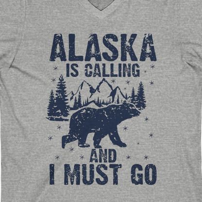 Alaska Is Calling Bear Mountain Wilderness Adventure Vintage Shirt — V-Neck V-Neck Shirt – Athletic Heather – Alaska Cruise Shirts Close Up