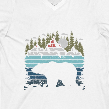 Mt Denali Alaska Bear Wilderness Shirt V-Neck Shirt – White – Alaska Cruise Shirts Close Up