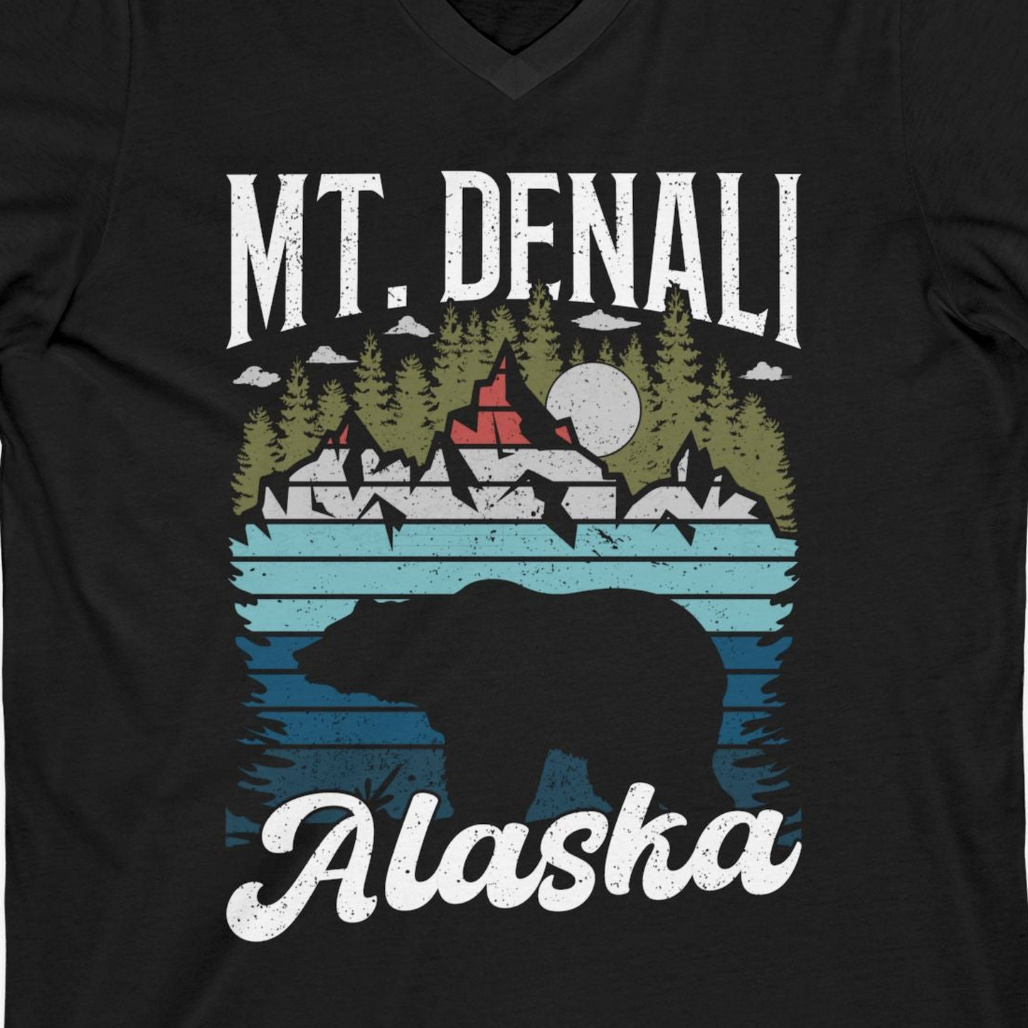 Mt Denali Alaska Bear Wilderness Shirt V-Neck Shirt – Black – Alaska Cruise Shirts Close Up