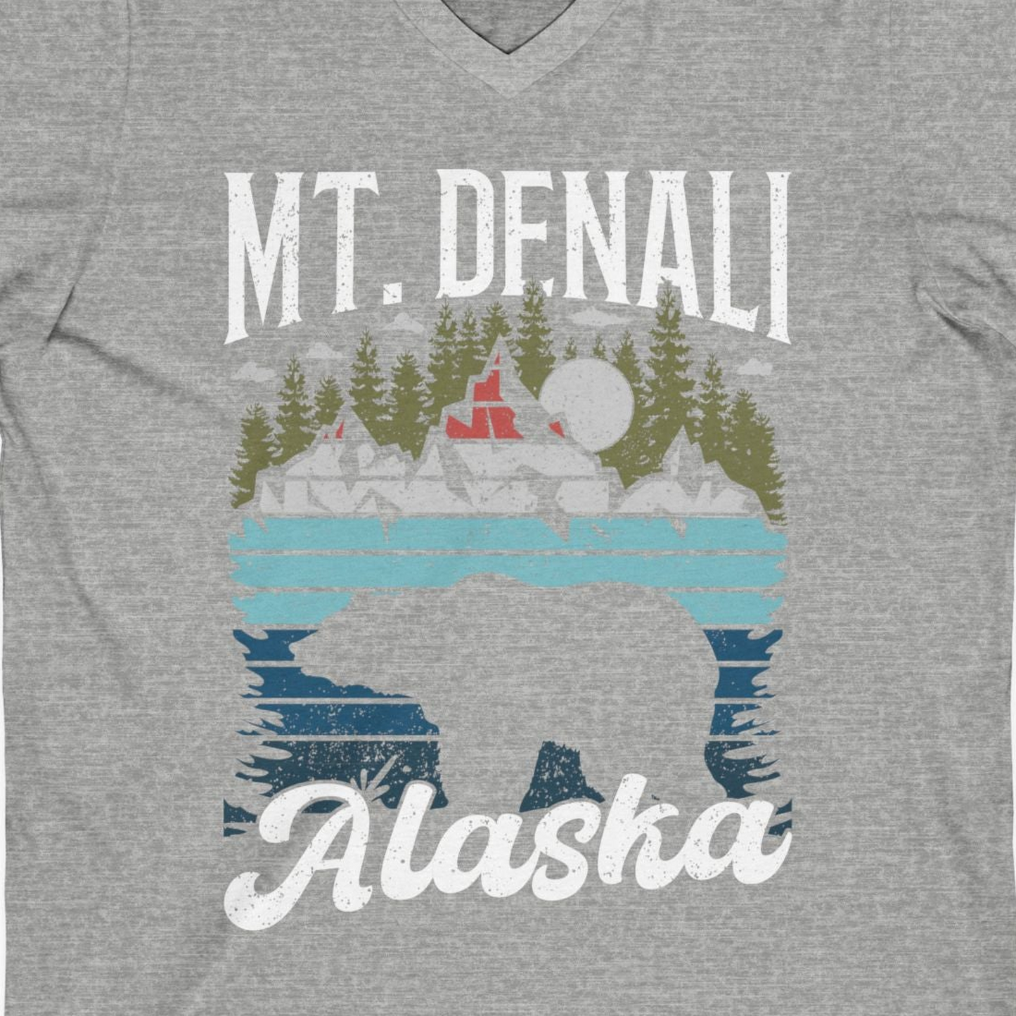 Mt Denali Alaska Bear Wilderness Shirt V-Neck Shirt – Athletic Heather – Alaska Cruise Shirts Close Up