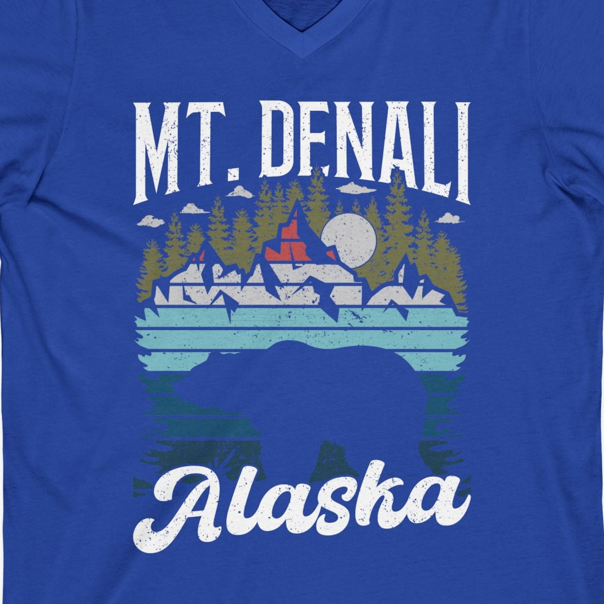 Mt Denali Alaska Bear Wilderness Shirt V-Neck Shirt – True Royal – Alaska Cruise Shirts Close Up