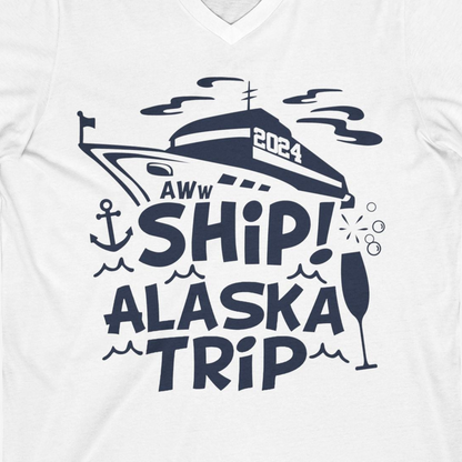 Aww Ship Alaska Cruise Shirt V-Neck Shirt – White – Alaska Cruise Shirts Close Up