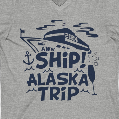 Aww Ship Alaska Cruise Shirt V-Neck Shirt – Athletic Heather – Alaska Cruise Shirts Close Up