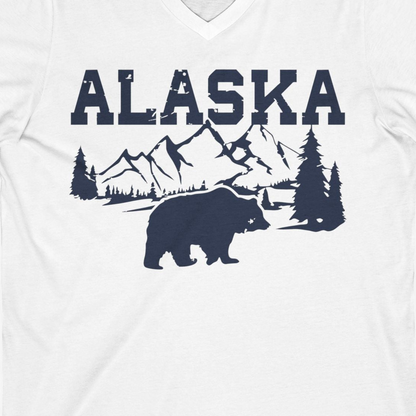 Alaska Bear Shirt V-Neck Shirt – White – Alaska Cruise Shirts Close Up
