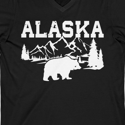 Alaska Bear Shirt V-Neck Shirt – Black – Alaska Cruise Shirts Close Up