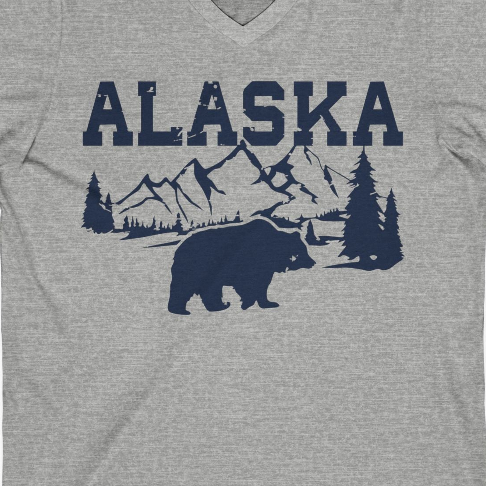 Alaska Bear Shirt V-Neck Shirt – Athletic Heather – Alaska Cruise Shirts Close Up