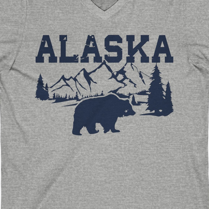 Alaska Bear Shirt V-Neck Shirt – Athletic Heather – Alaska Cruise Shirts Close Up