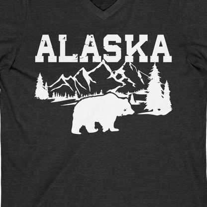 Alaska Bear Shirt V-Neck Shirt – Dark Grey Heather – Alaska Cruise Shirts Close Up