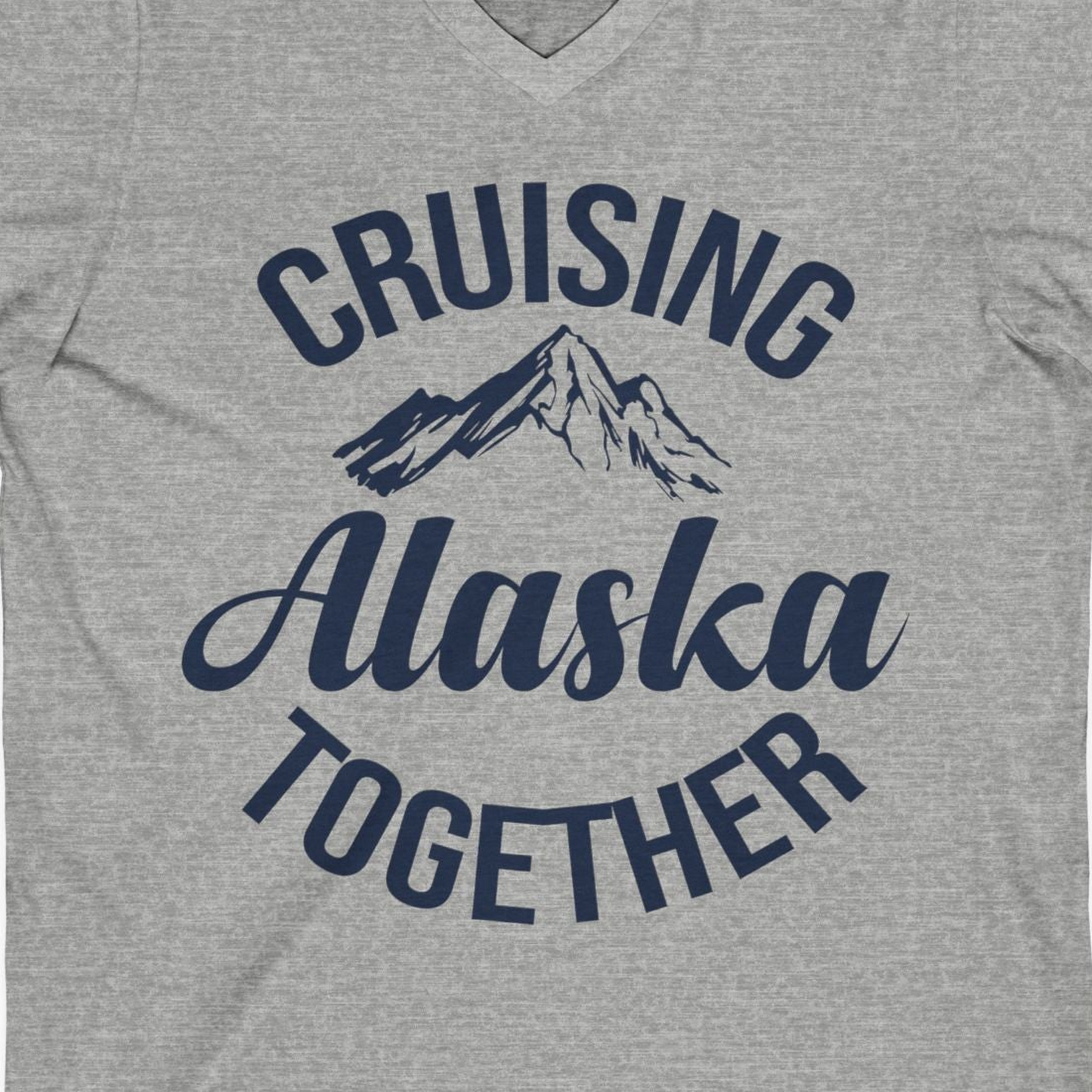Cruising Alaska Together Mountain Adventure Travel Couples Shirt — V-Neck V-Neck Shirt – Athletic Heather – Alaska Cruise Shirts Close Up