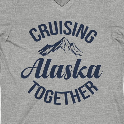 Cruising Alaska Together Mountain Adventure Travel Couples Shirt — V-Neck V-Neck Shirt – Athletic Heather – Alaska Cruise Shirts Close Up