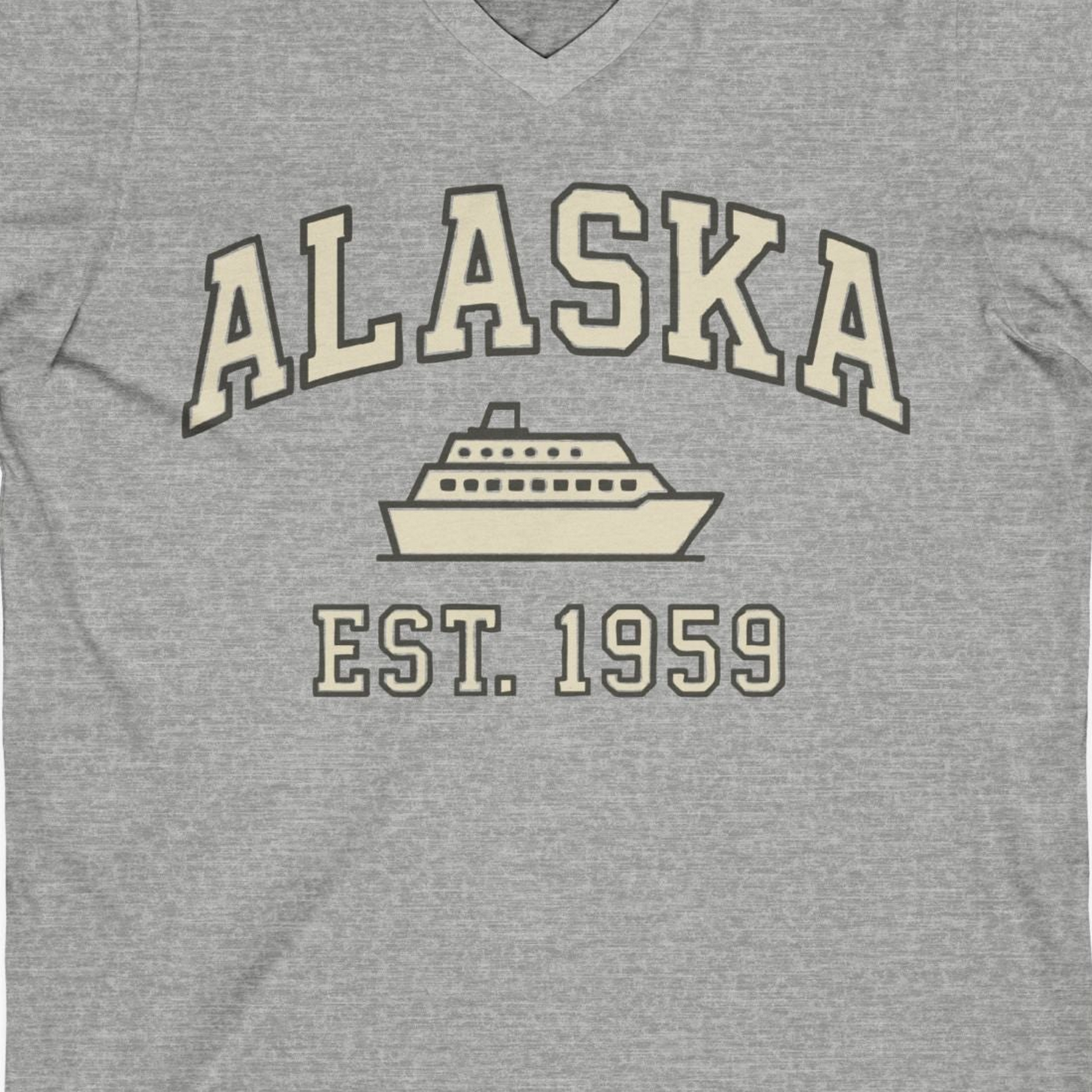 Alaska Cruise Shirt V-Neck Shirt – Athletic Heather – Alaska Cruise Shirts Close Up