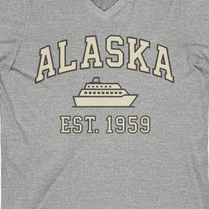 Alaska Cruise Shirt V-Neck Shirt – Athletic Heather – Alaska Cruise Shirts Close Up
