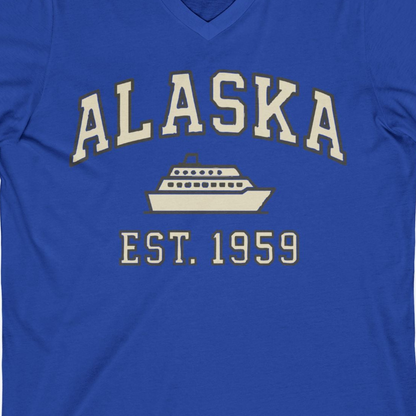 Alaska Cruise Shirt V-Neck Shirt – True Royal – Alaska Cruise Shirts Close Up