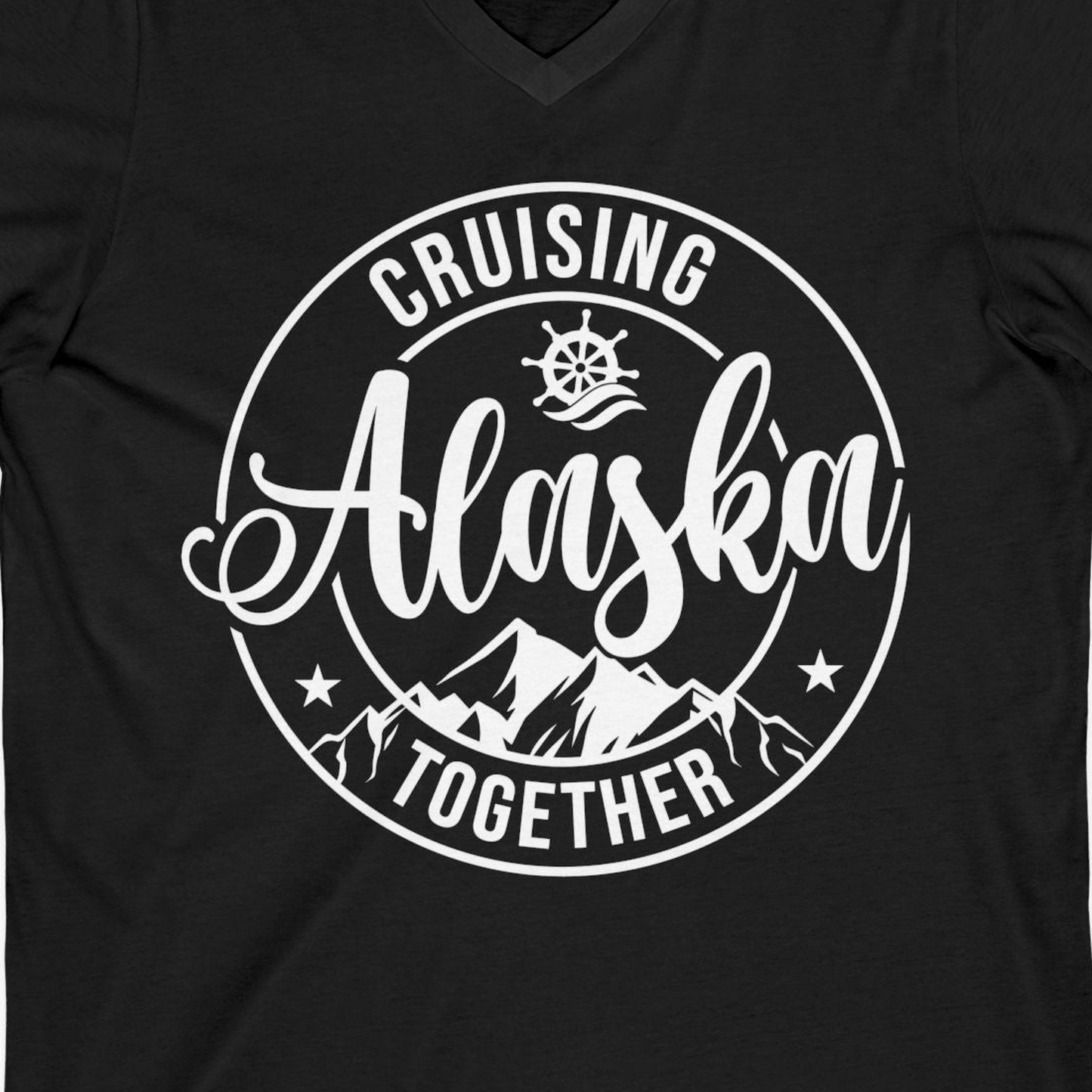 Cruising Alaska Together Shirt V-Neck Shirt – Black – Alaska Cruise Shirts Close Up