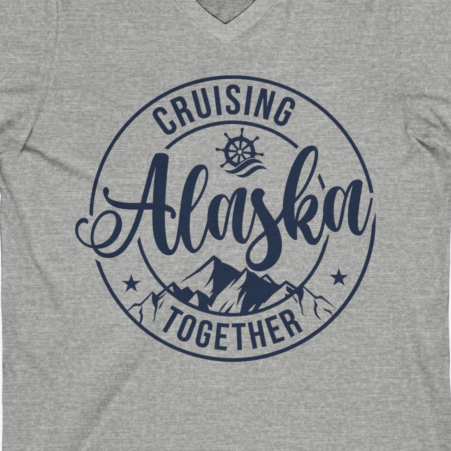 Cruising Alaska Together Shirt V-Neck Shirt – Athletic Heather – Alaska Cruise Shirts Close Up