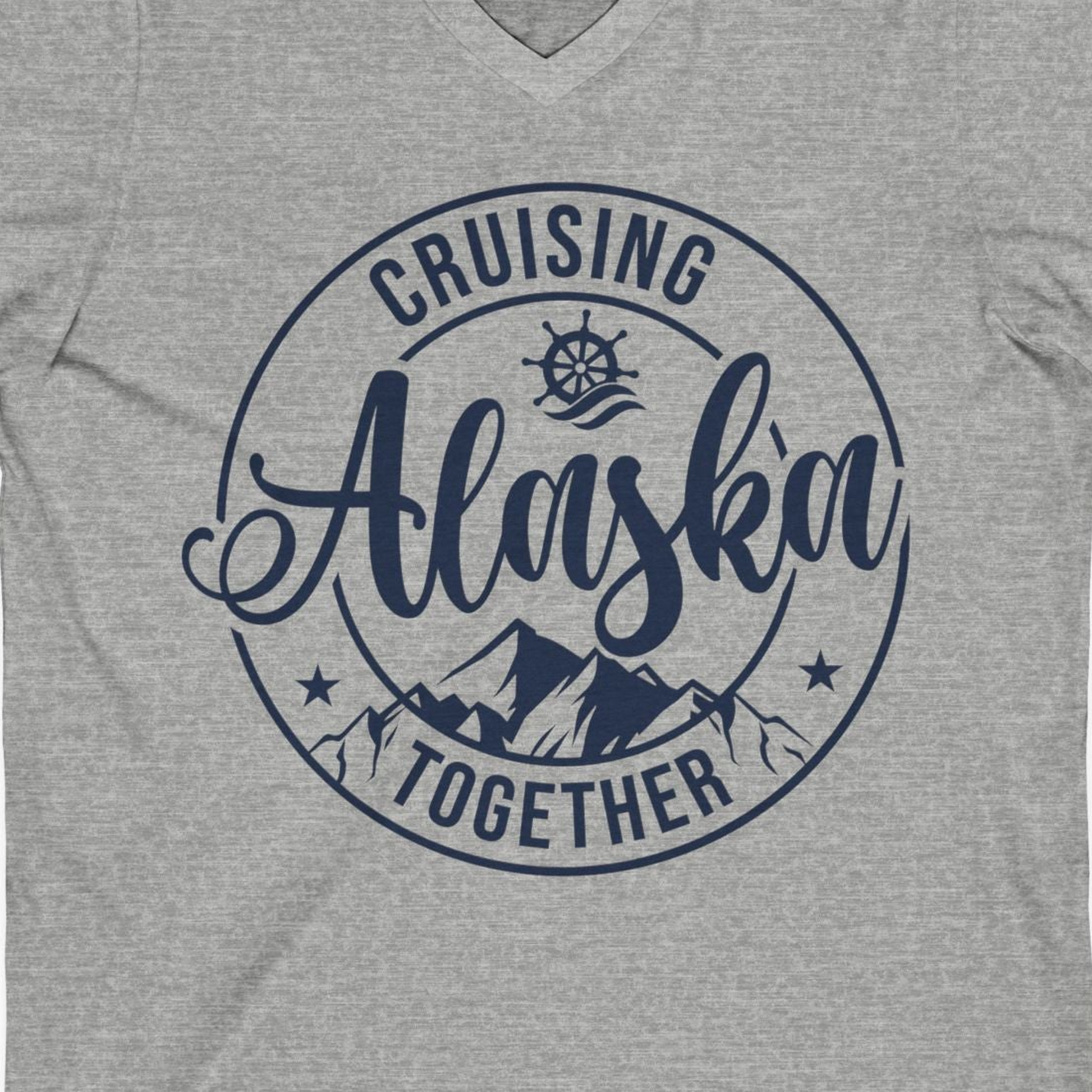 Cruising Alaska Together Shirt V-Neck Shirt – Athletic Heather – Alaska Cruise Shirts Close Up