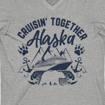 Alaska Cruise Adventure Shirt V-Neck Shirt – Athletic Heather – Alaska Cruise Shirts Close Up