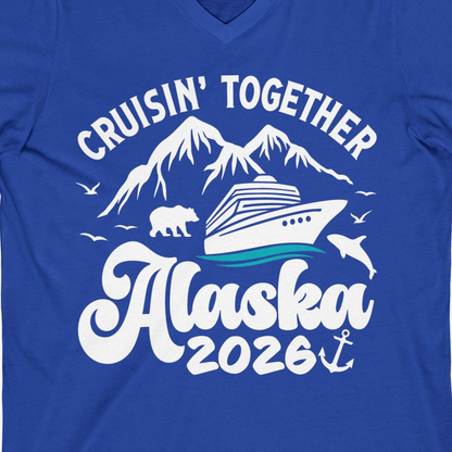 Alaska Cruise Adventure Shirt V-Neck Shirt – True Royal – Alaska Cruise Shirts Close Up