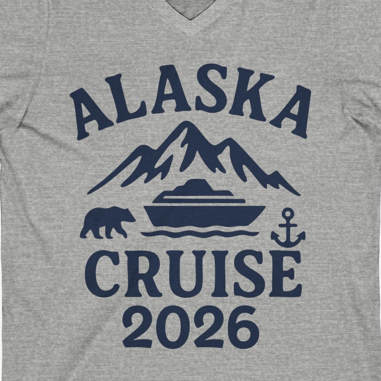 Alaska Cruise 2026 Shirt V-Neck Shirt – Athletic Heather – Alaska Cruise Shirts Close Up
