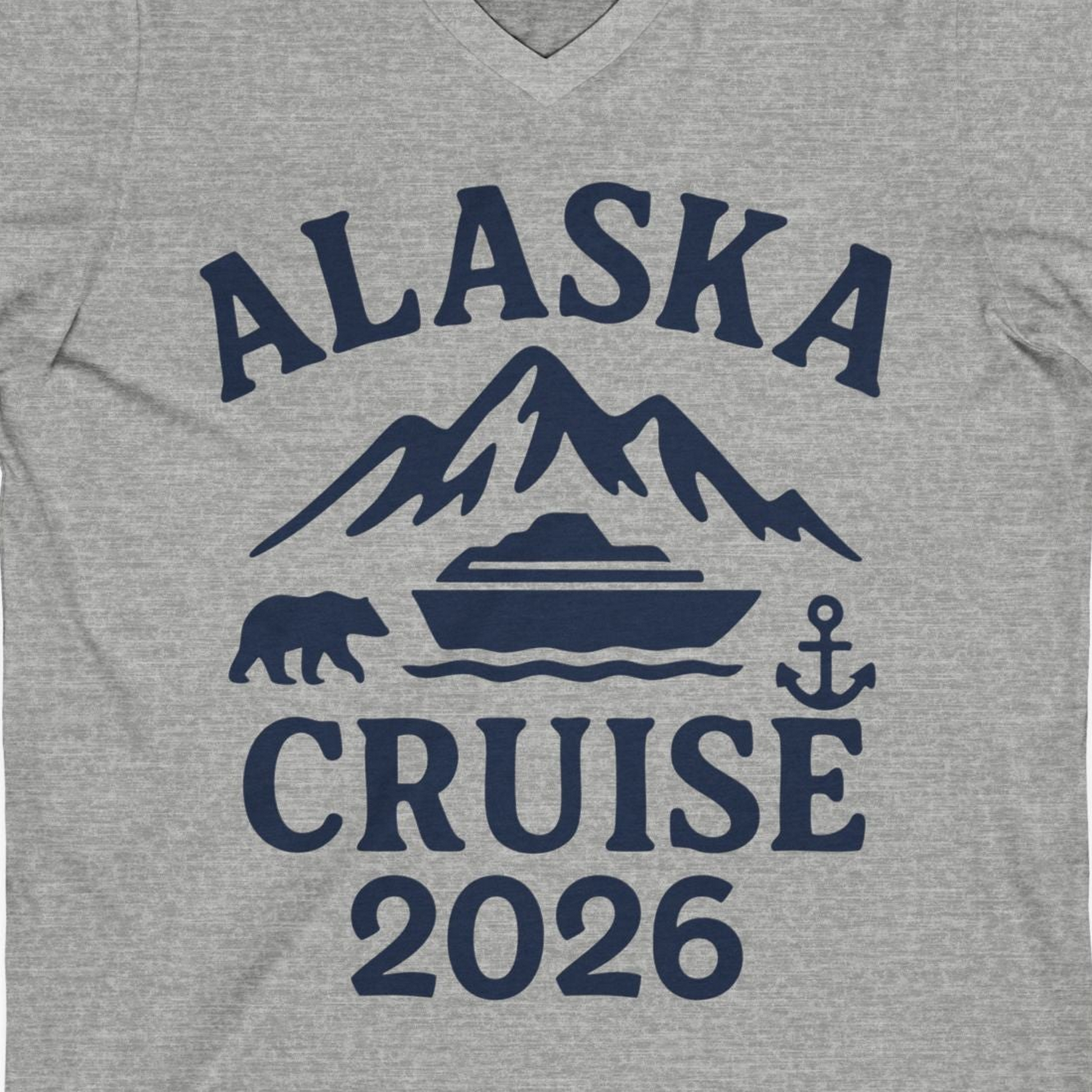 Alaska Cruise 2026 Shirt V-Neck Shirt – Athletic Heather – Alaska Cruise Shirts Close Up
