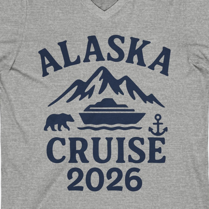 Alaska Cruise 2026 Shirt V-Neck Shirt – Athletic Heather – Alaska Cruise Shirts Close Up
