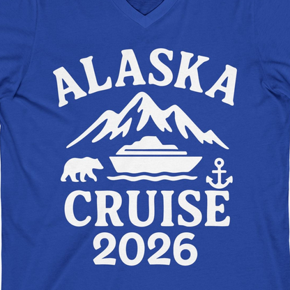 Alaska Cruise 2026 Shirt V-Neck Shirt – True Royal – Alaska Cruise Shirts Close Up