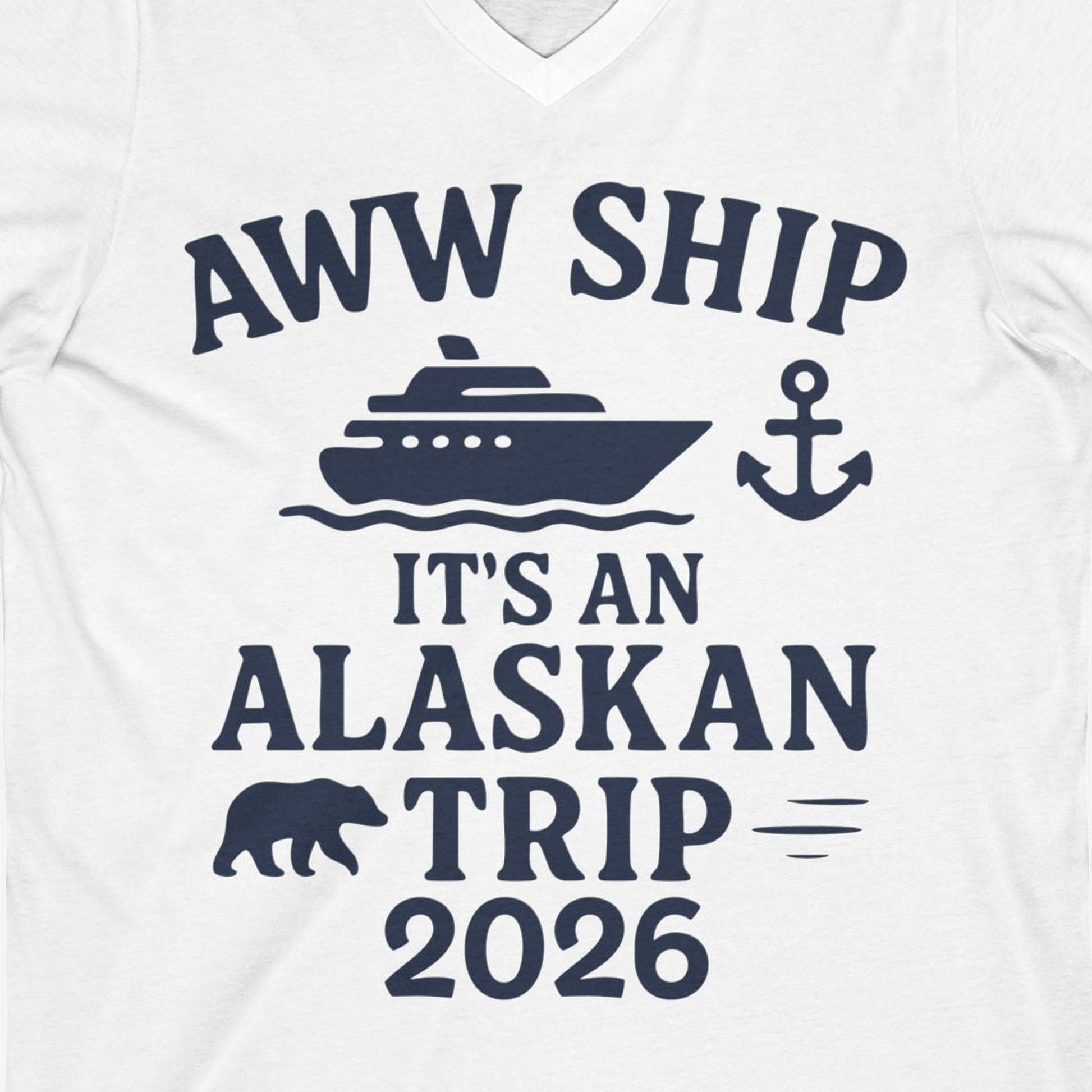 Alaska Cruise Shirt V-Neck Shirt – White – Alaska Cruise Shirts Close Up